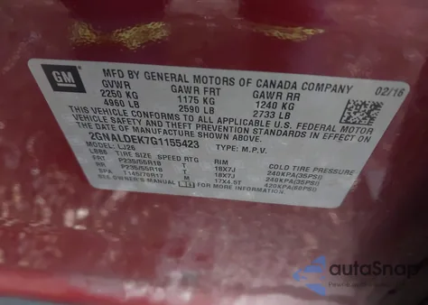 2016 Chevrolet Equinox Ltz from USA, damaged, VIN 2GNALDEK7G1155423